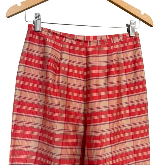 Vintage 90s Silk Plaid Pants Women’s Size 4 Pink Preppy Feminine - Picture 2 of 7
